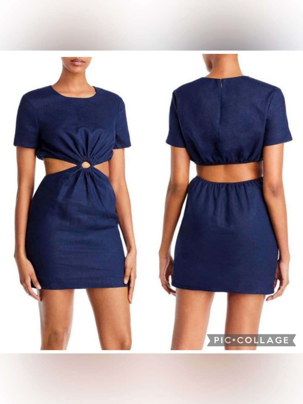 STAUD Epona Navy Linen Cutout Open Back Mini Dress Small